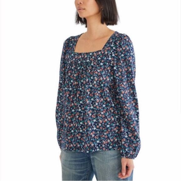 Lucky Brand Long Sleeve Top, Square Neck, (navy/red/white) Pattern - Picture 3 of 5
